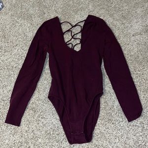 Burgundy cross cross back bodysuit